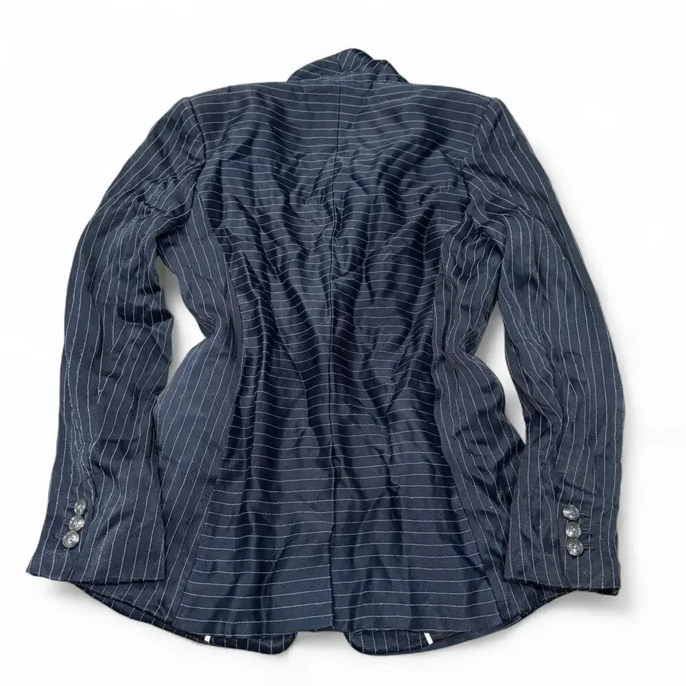 Vintage Parisian Banana Republic Navy Pinstripe Tailored Blazer Jacket Sz 6P S/M